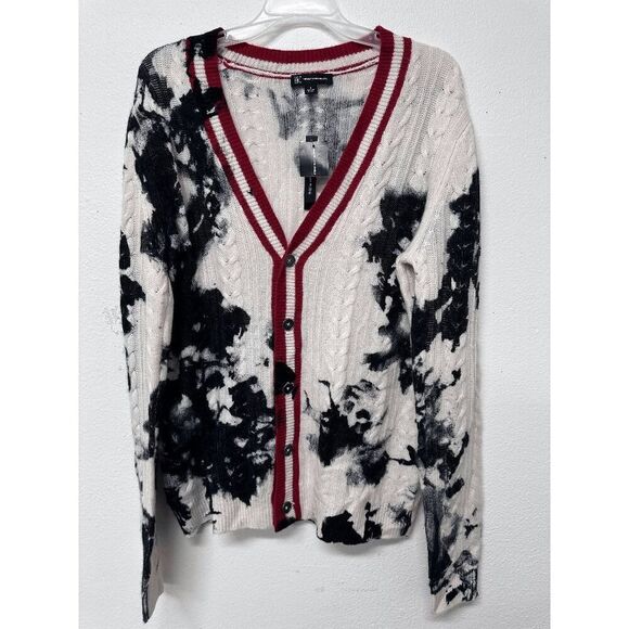 INC International Concepts Men's Cashmere Dye-Splattered Cardigan - White S - Picture 2 of 7